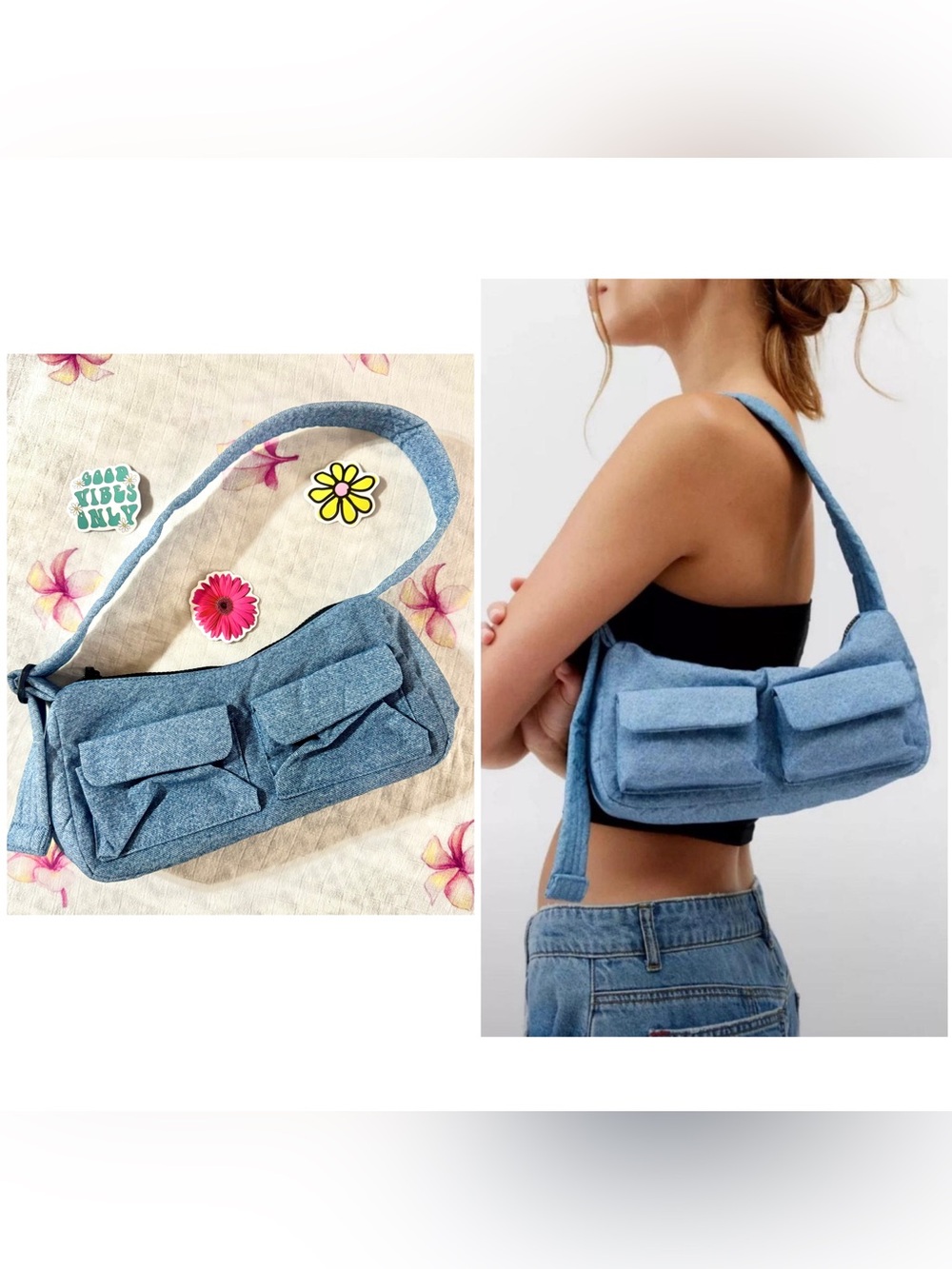 BAGGU Digital Denim Cargo Shoulder Bag ✨ - Picture 1 of 9